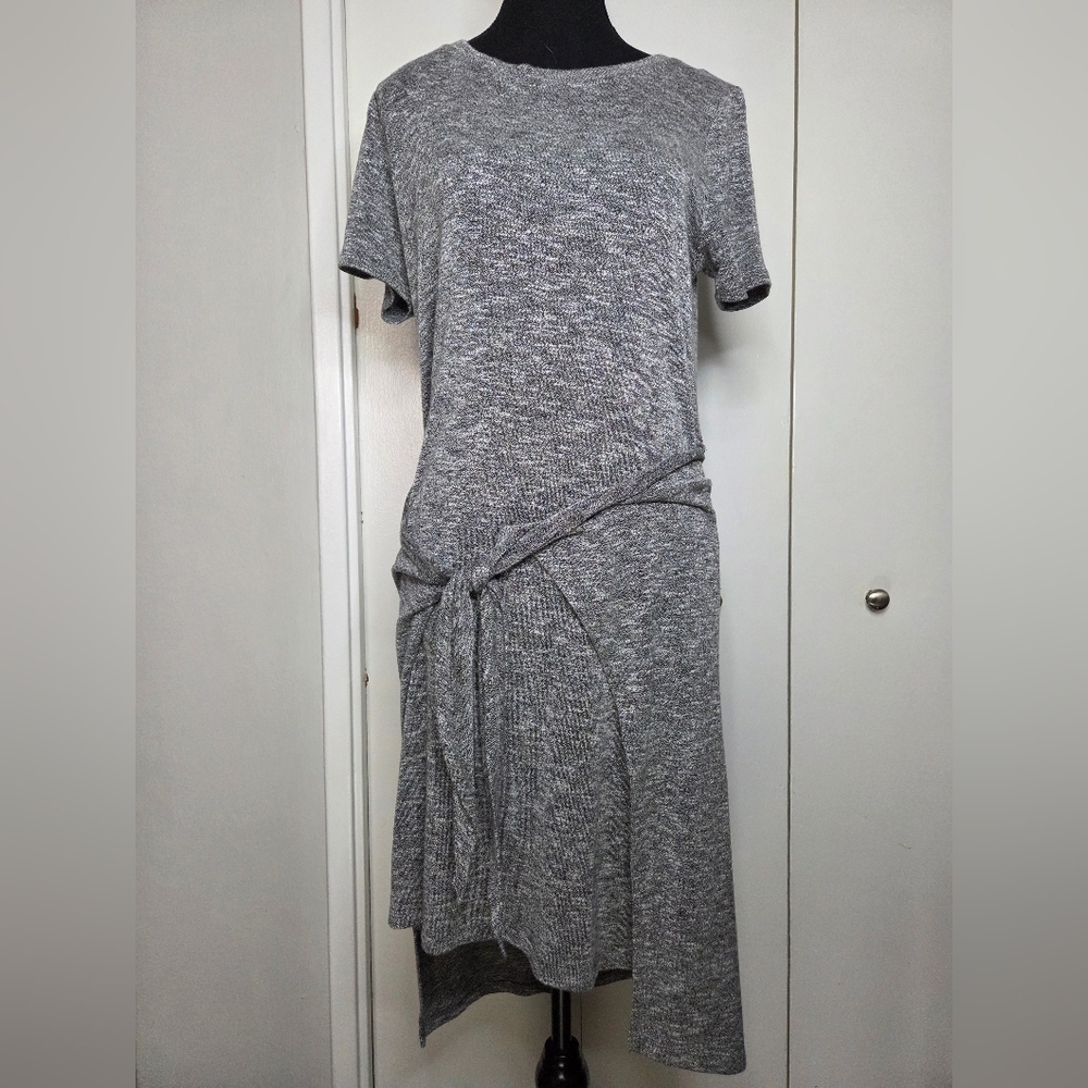 Lucky Brand Women's L Charcoal Stretchy Knit Front Tie Sporty Midi Dress - Picture 7 of 7